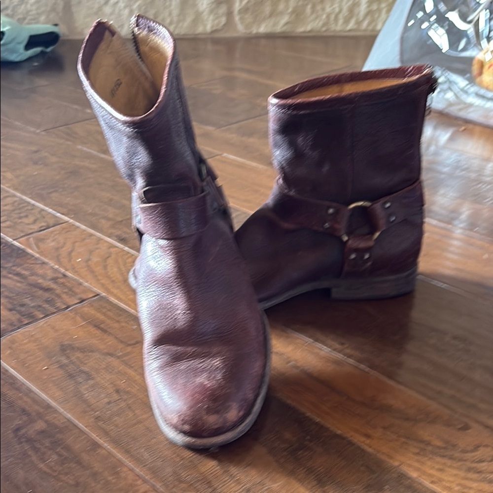 Frye Brown Leather Harness Ankle Boots
